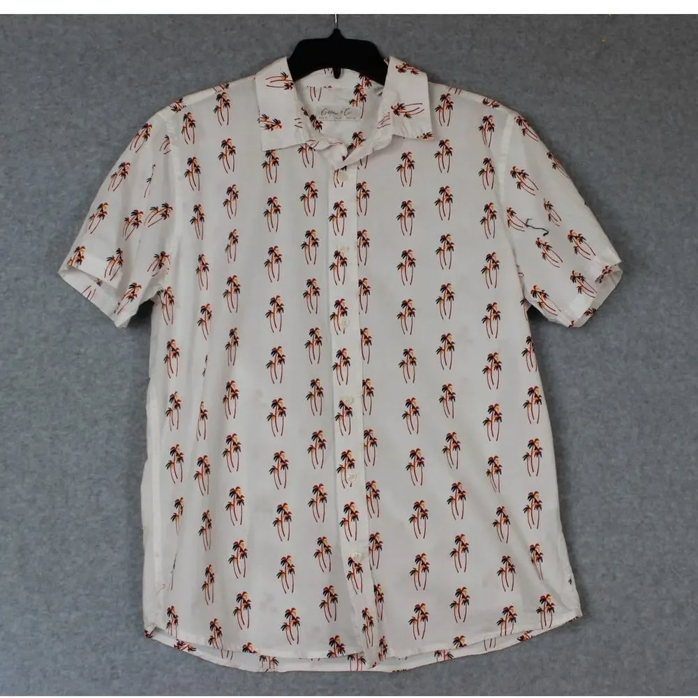 Cotton & Co Mens SS Button up palm tree shirt lightweight summer beach Medium